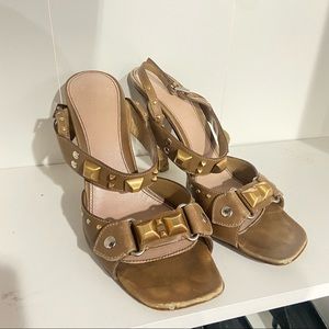 Prada Studded Metallic Heels